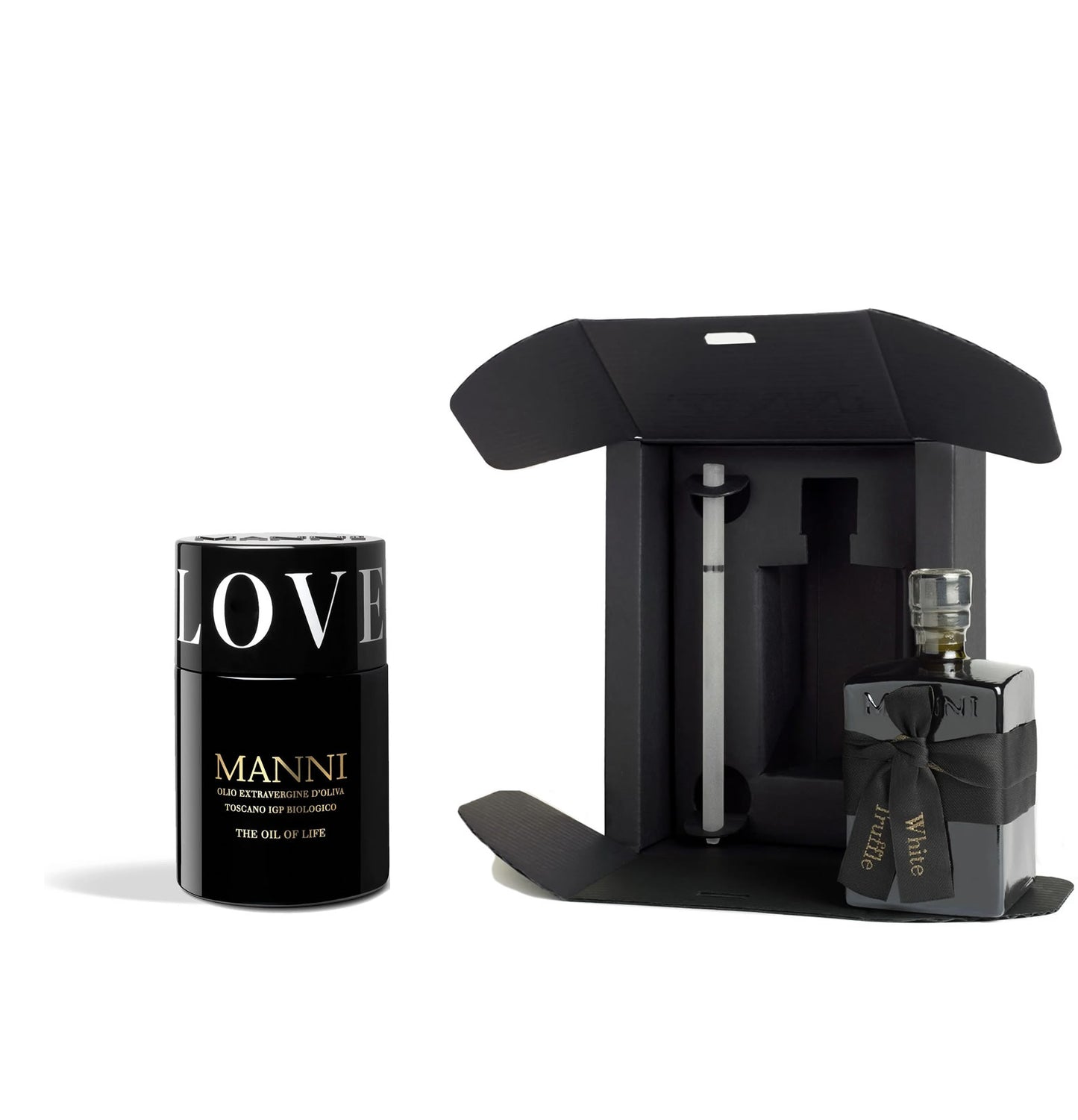 OUR BEST BUY 1 + 1 = 5% OFF - MANNI White Truffle Extra Virgin Olive Oil Condiment AND The Oil Of Life LOVE cap - 1 Bottle – 60 mL / 2 fl. oz + 1 bottle 250 ML/8.5 fl oz
