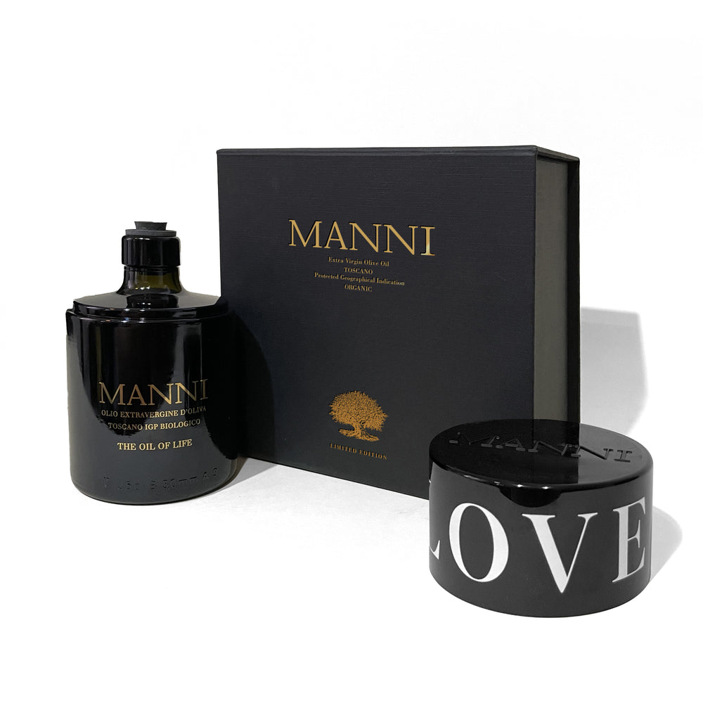 MANNI Luxury Box - The Oil of Life: Organic Extra Virgin Olive Oil – LOVE cap - 1 bottle 250 ML/8.5 fl oz.