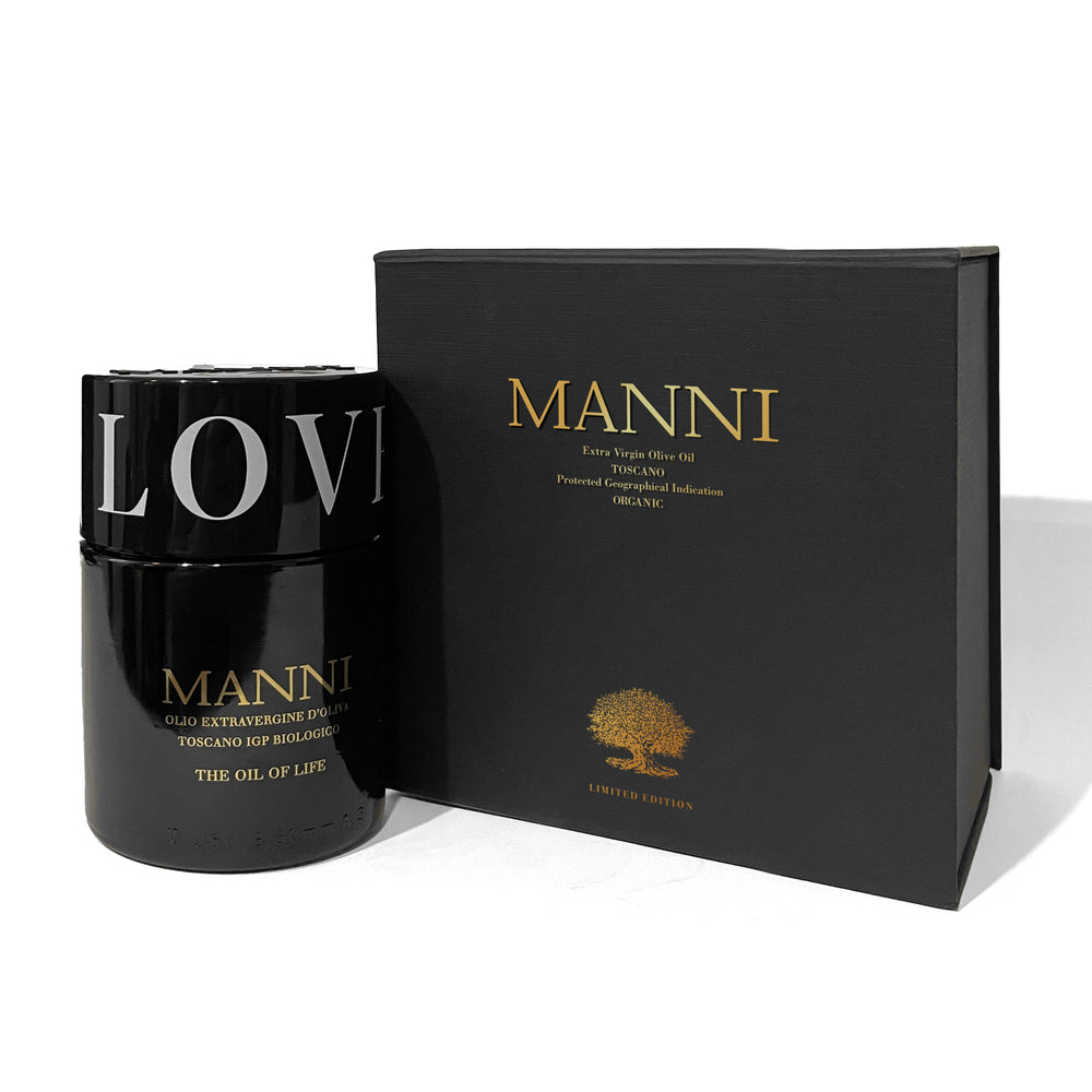 MANNI Luxury Box - The Oil of Life: Organic Extra Virgin Olive Oil – LOVE cap - 1 bottle 250 ML/8.5 fl oz.  Only 50 available