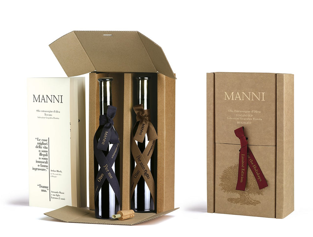 Grand Cru Limited Edition for the Holidays: Per Me & Per Mio Figlio Organic Olive Oil Box Set - 2 bottles 100 ML/3.4 fl oz each